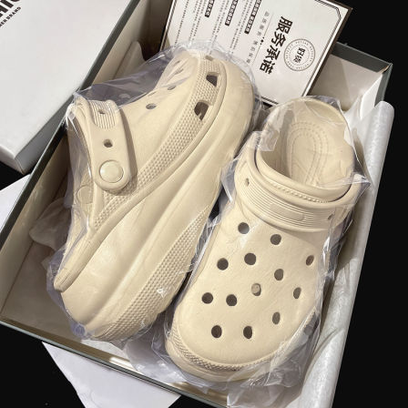 泡芙洞洞鞋男夏季外穿厚底增高防滑男士沙滩包头拖鞋一脚蹬凉鞋女