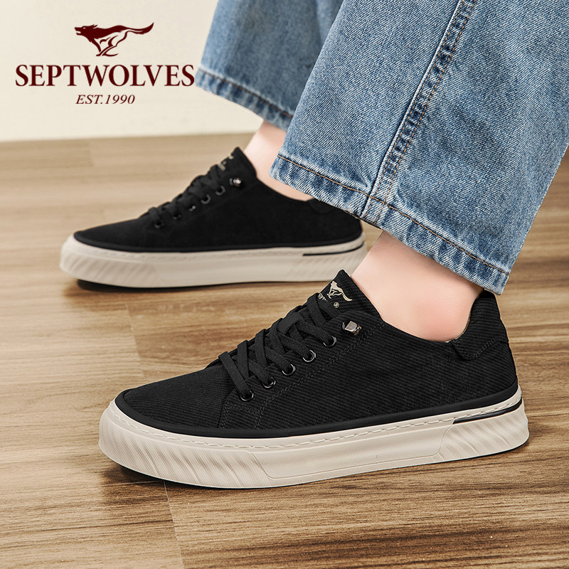 七匹狼男鞋2026新款夏季透气帆布鞋百搭布鞋黑色潮鞋男士休闲鞋主图