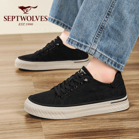 七匹狼男鞋2026新款夏季透气帆布鞋百搭布鞋黑色潮鞋男士休闲鞋