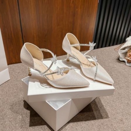 新款夏季蝴蝶高跟水晶包头时装单鞋女气质细跟