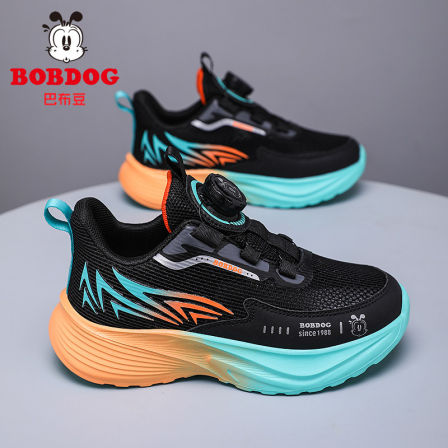 巴布豆童鞋男童运动鞋2026夏季新款旋转纽扣网面透气儿童跑步鞋子