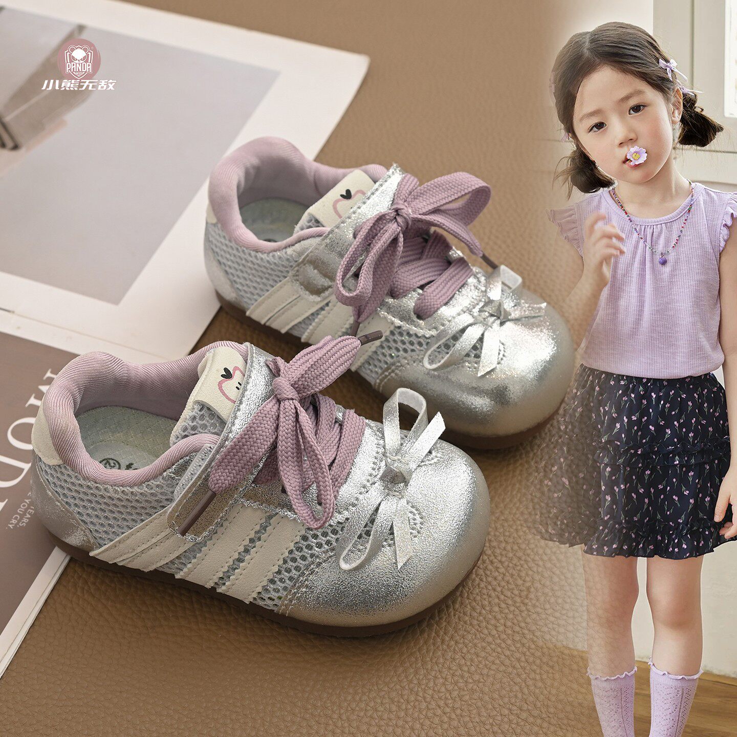 女童韩版蝴蝶结德训鞋2026春夏新款儿童单网透气运动鞋休闲宝宝鞋主图