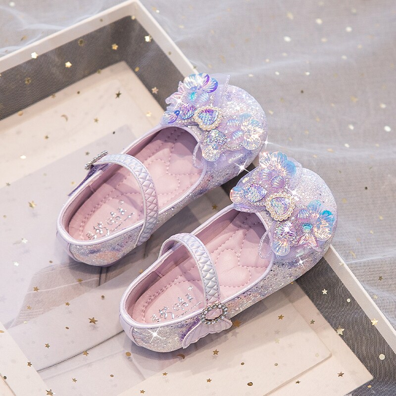 童梦晴天女童艾莎公主鞋闪亮水晶鞋配裙子2026新款春季儿童小皮鞋主图