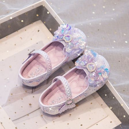 童梦晴天女童艾莎公主鞋闪亮水晶鞋配裙子2026新款春季儿童小皮鞋