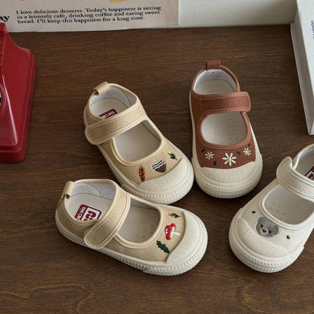森林动物女童鞋子夏季女宝板鞋包头帆布鞋韩版玛丽珍鞋儿童入园鞋