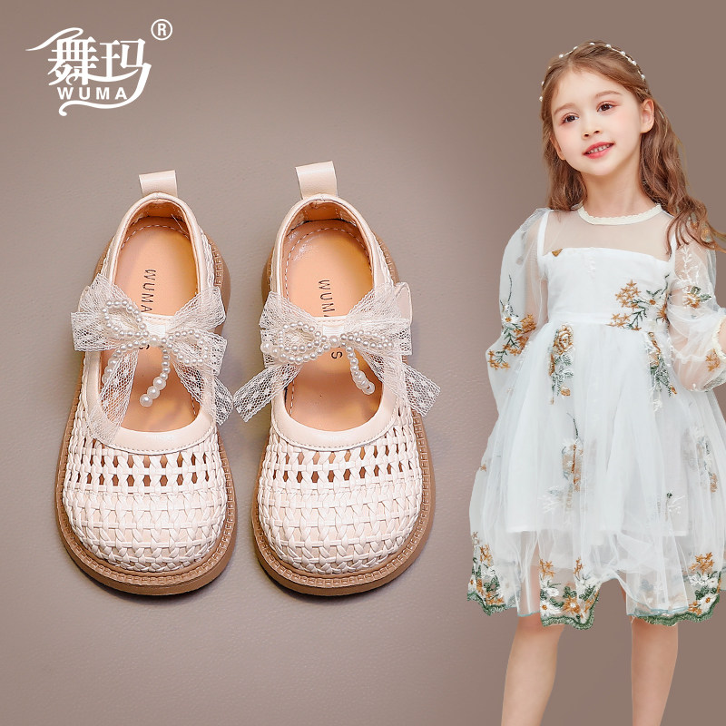 舞玛女童鞋子儿童公主鞋2026夏季新款软底网面蝴蝶结镂空洋气凉鞋主图