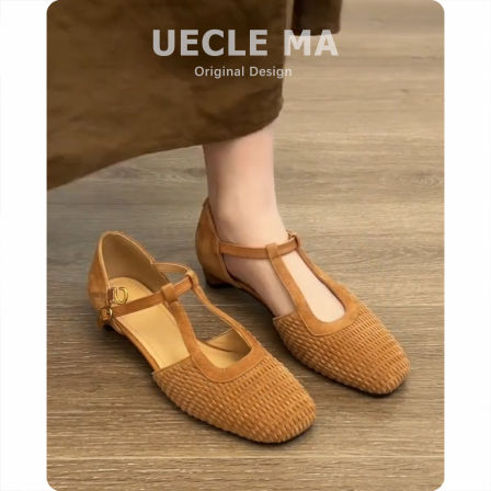 羊皮版！复古编织罗马凉鞋女夏季外穿2026新款包头粗跟玛丽珍单鞋