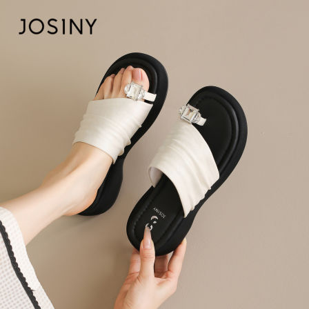 卓诗尼拖鞋女款2026新款夏水钻夹趾厚底一字拖高级感凉拖鞋女外穿