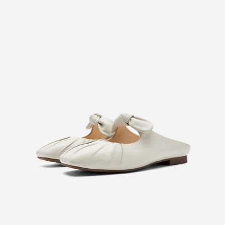 Nine West/玖熙蝴蝶结包头穆勒鞋女外穿平底百搭休闲拖鞋一脚蹬