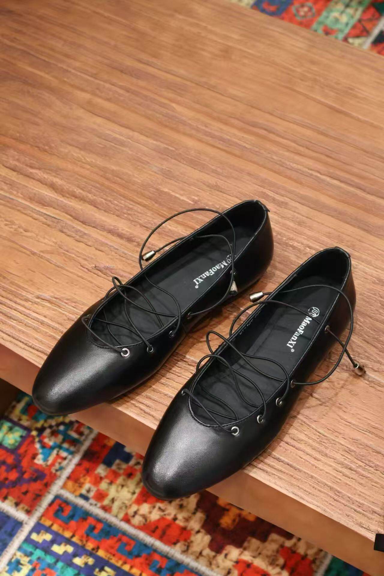 MFX 里外羊皮圆头交叉系带芭蕾舞单鞋通勤平底奶奶鞋 GT-129WX主图