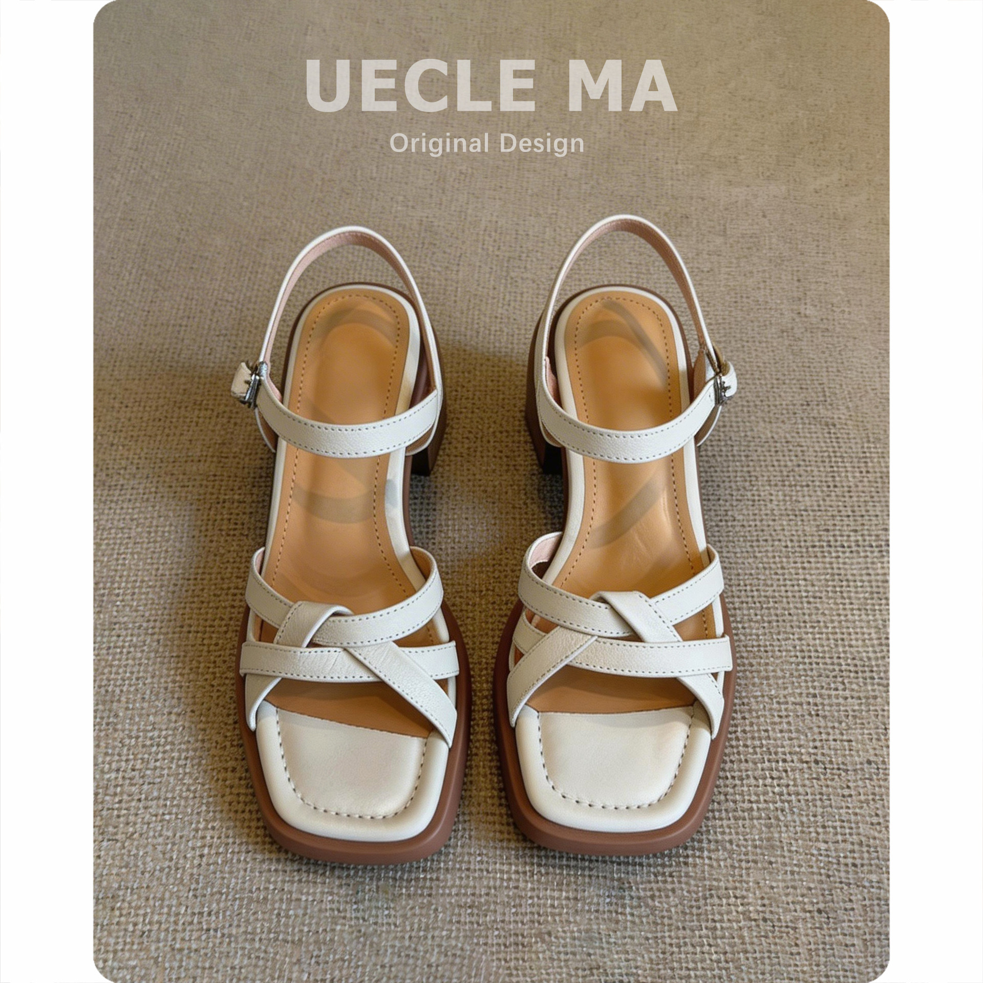 羊皮版~法式凉鞋女夏外穿新款绝美不累脚高跟粗跟百搭时尚罗马鞋主图