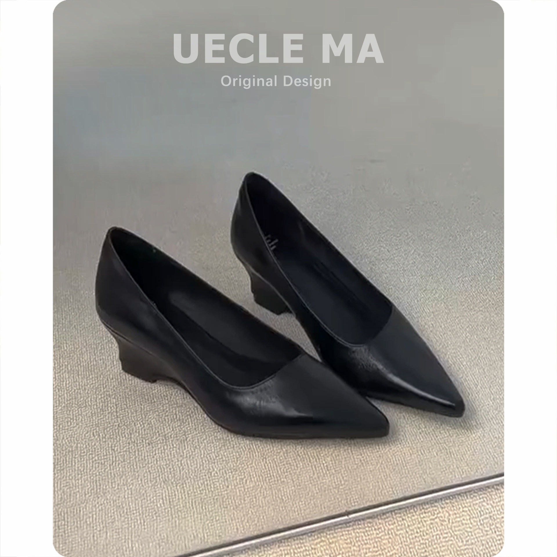 羊皮~尖头包鞋女法式坡跟浅口黑色工作鞋子绝美气质玛丽珍高跟鞋主图