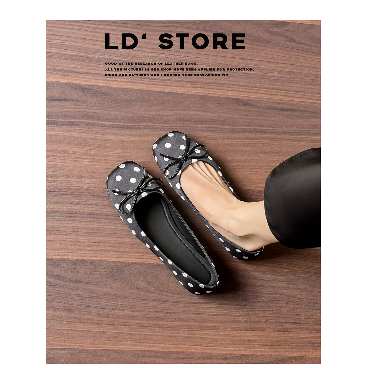真皮~法式蝴蝶结波点玛丽珍鞋女2026新款复古通勤内增高芭蕾单鞋主图