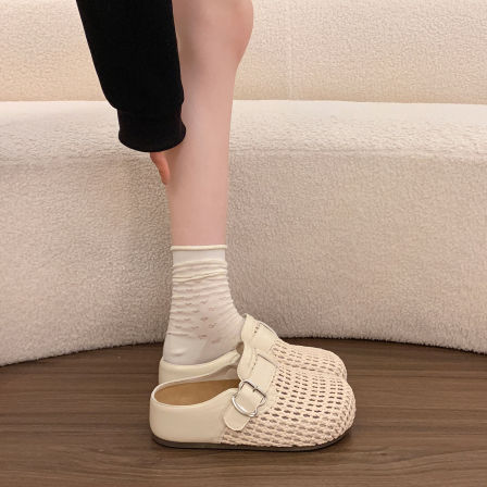 网面镂空编织渔网鞋厚底内增高包头半拖鞋女外穿2026新款夏季凉拖