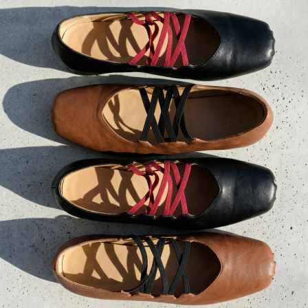 风家窄众柔软做旧牛皮复古撞色绑带褶皱方头3.5cm芭蕾舞鞋WX0369