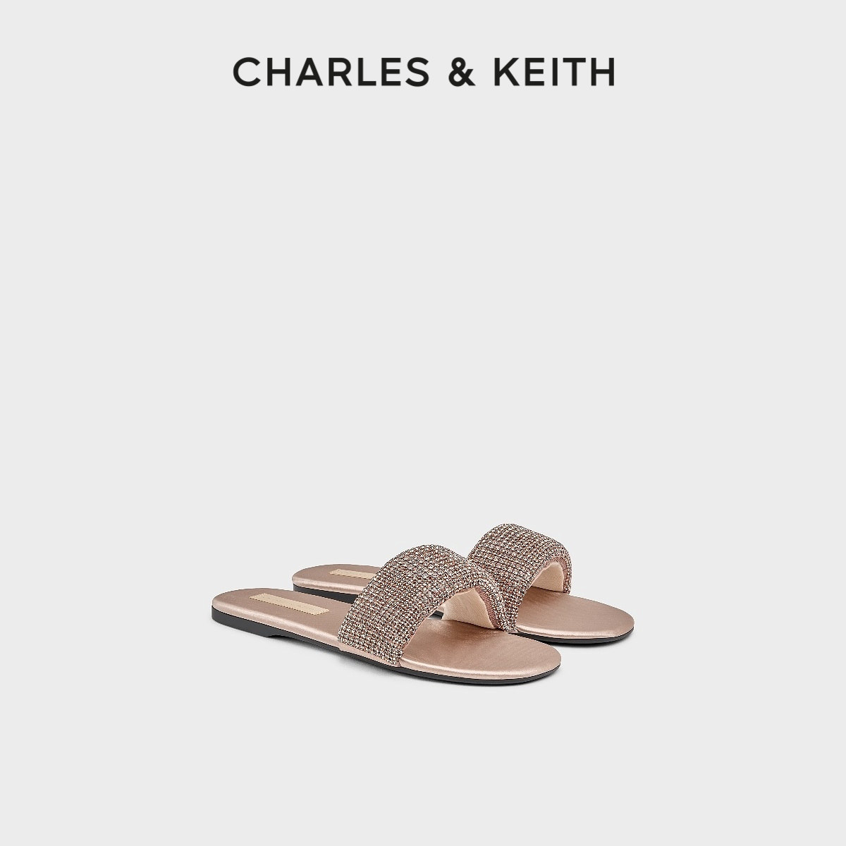 CHARLES&KEITH26夏新款CK1-70381127-1圆头平底钻饰一字拖鞋凉鞋主图