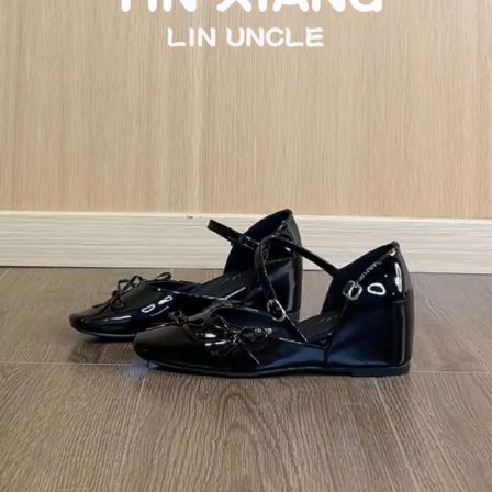 羊皮版~法式真皮内增高一字扣气质单鞋女蝴蝶结真皮包头时装凉鞋