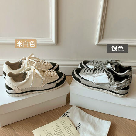 真皮~5cm内增高黑白熊猫德训鞋女春夏新款拼色阿甘鞋运动休闲鞋子