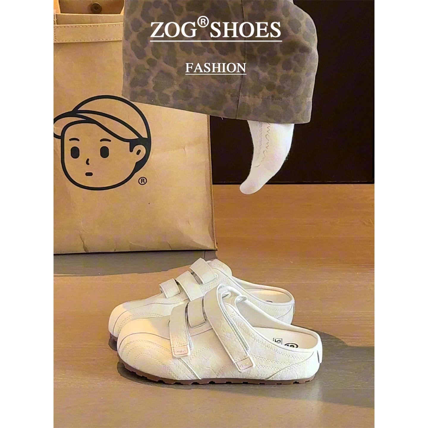 2026新款春夏百搭魔术贴包头半拖鞋外穿复古勃肯鞋厚底休闲运动鞋主图