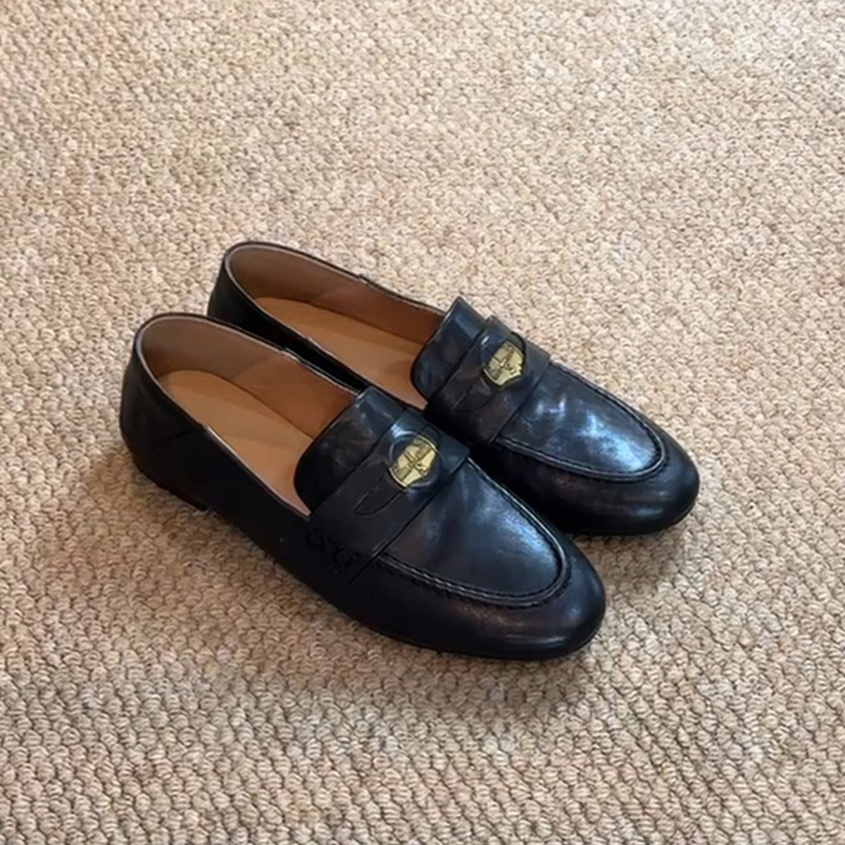 羊皮版~复古风超软真皮显瘦乐福鞋女一脚蹬懒人小金币平底小皮鞋主图