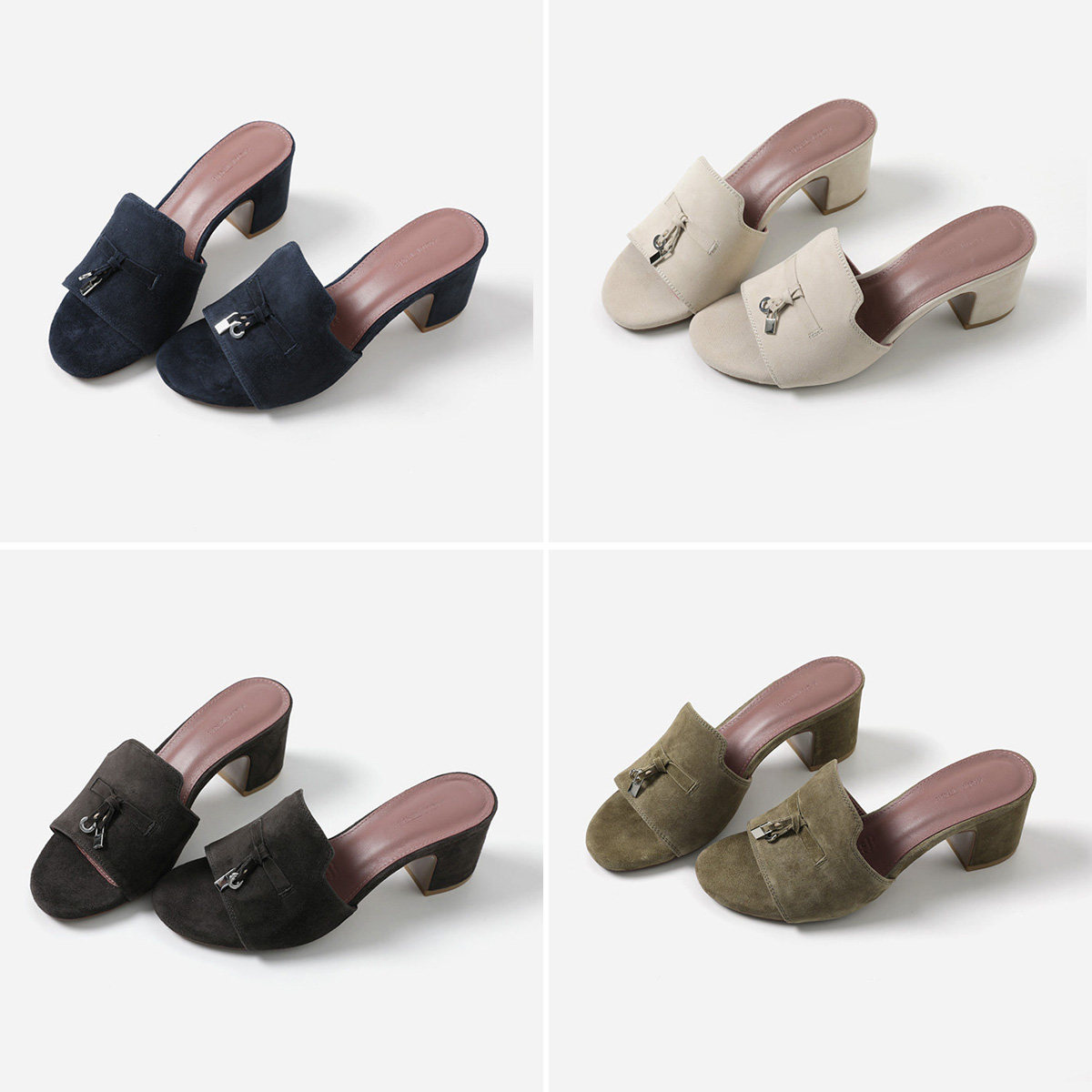 *EL09006 茉莉雅集 L*P优雅通勤半高跟羊猄金属扣装饰拖鞋春夏女主图