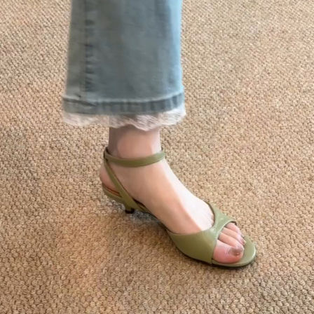 羊皮版~温柔复古休闲简约时尚舒适小猫跟凉鞋女通勤气质时装凉鞋