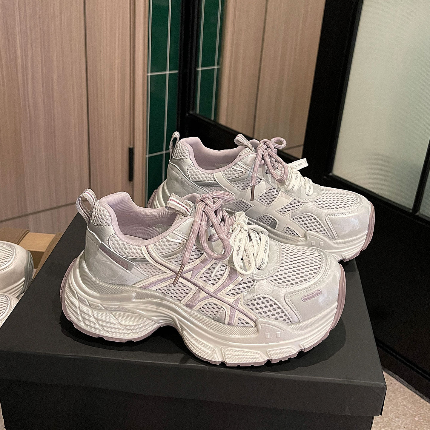 LOFTIME2026SPR81新品春夏款5CM轻型减震厚底透气网布女士老爹鞋主图