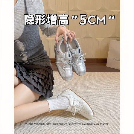 真皮~5cm内增高练习生芭蕾德训鞋女2026新款复古百搭休闲运动鞋女