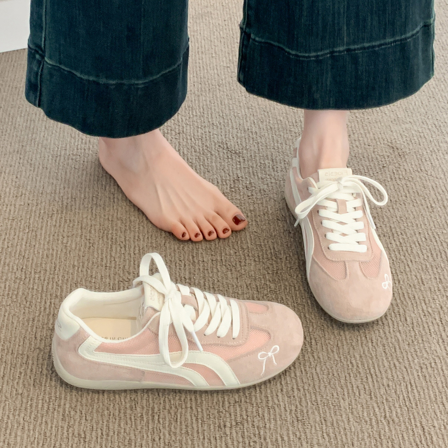 粉色德训鞋女款2026新款春夏季透气网面百搭阿甘运动休闲鞋子女鞋主图