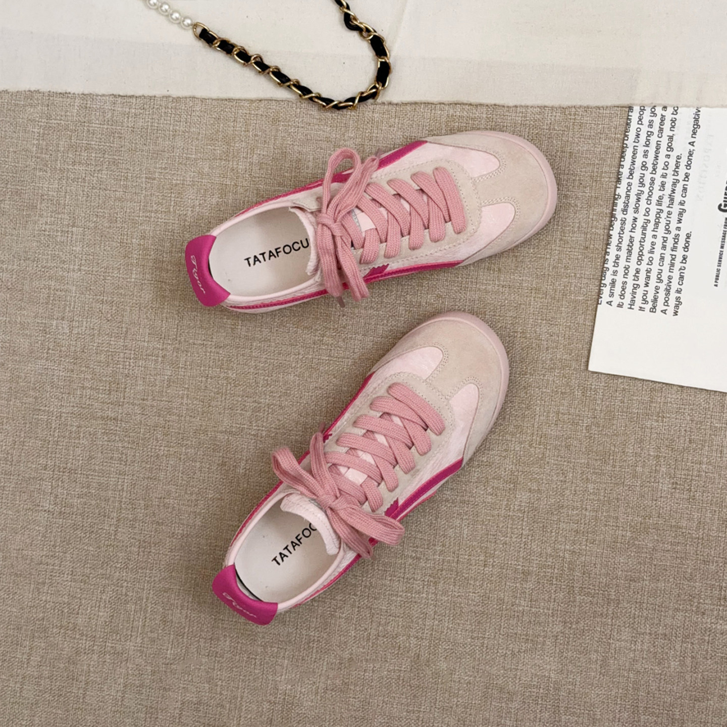 复古平底粉色德训鞋女2026新款春夏季软底超火阿甘鞋休闲运动板鞋主图