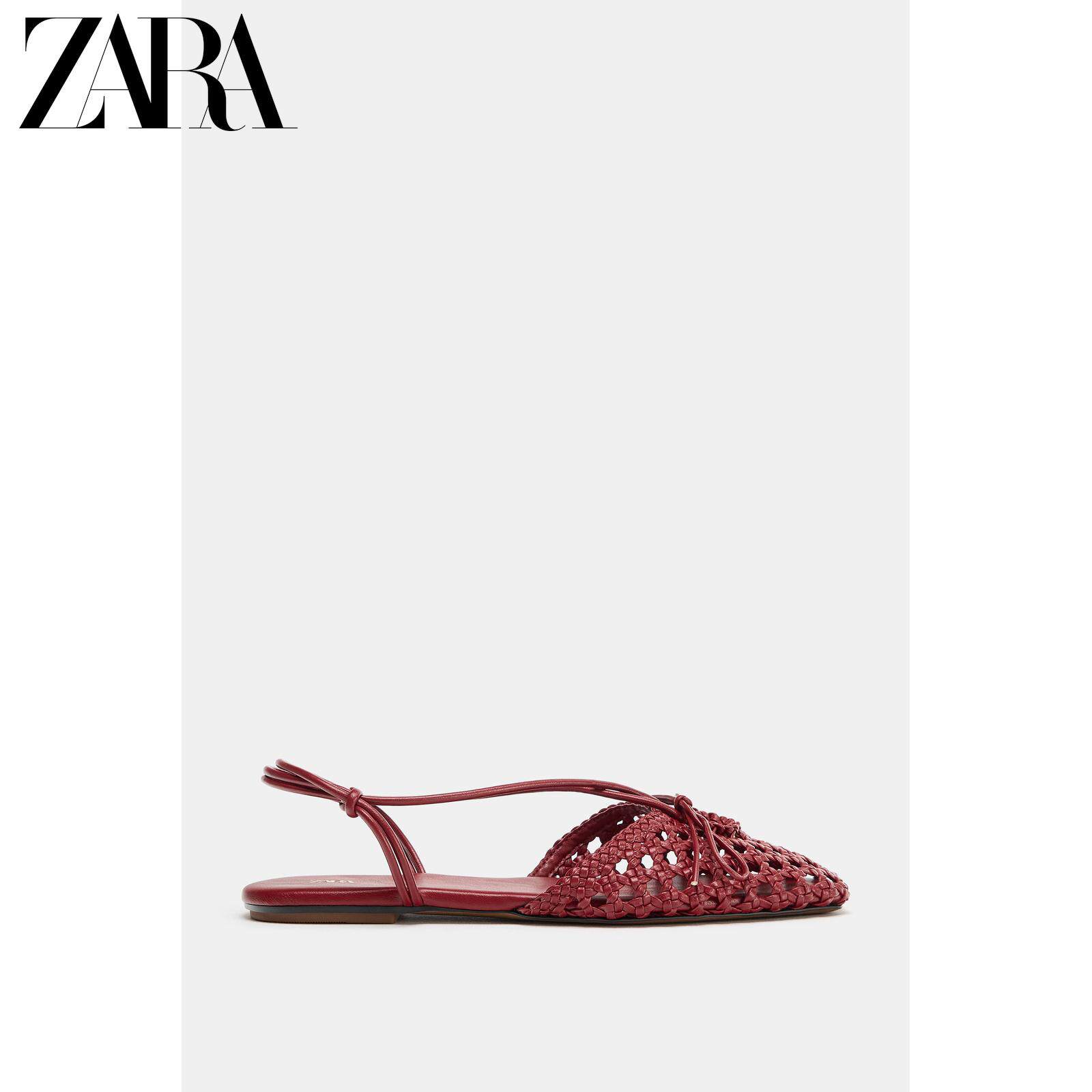 ZARA2026春夏新品 女鞋 编织露跟脚背包带式平底凉鞋 2547710 600主图