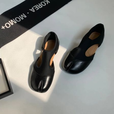 羊皮版~复古分趾芭蕾单鞋女2026春新款拼接侧空平底休闲玛丽珍鞋