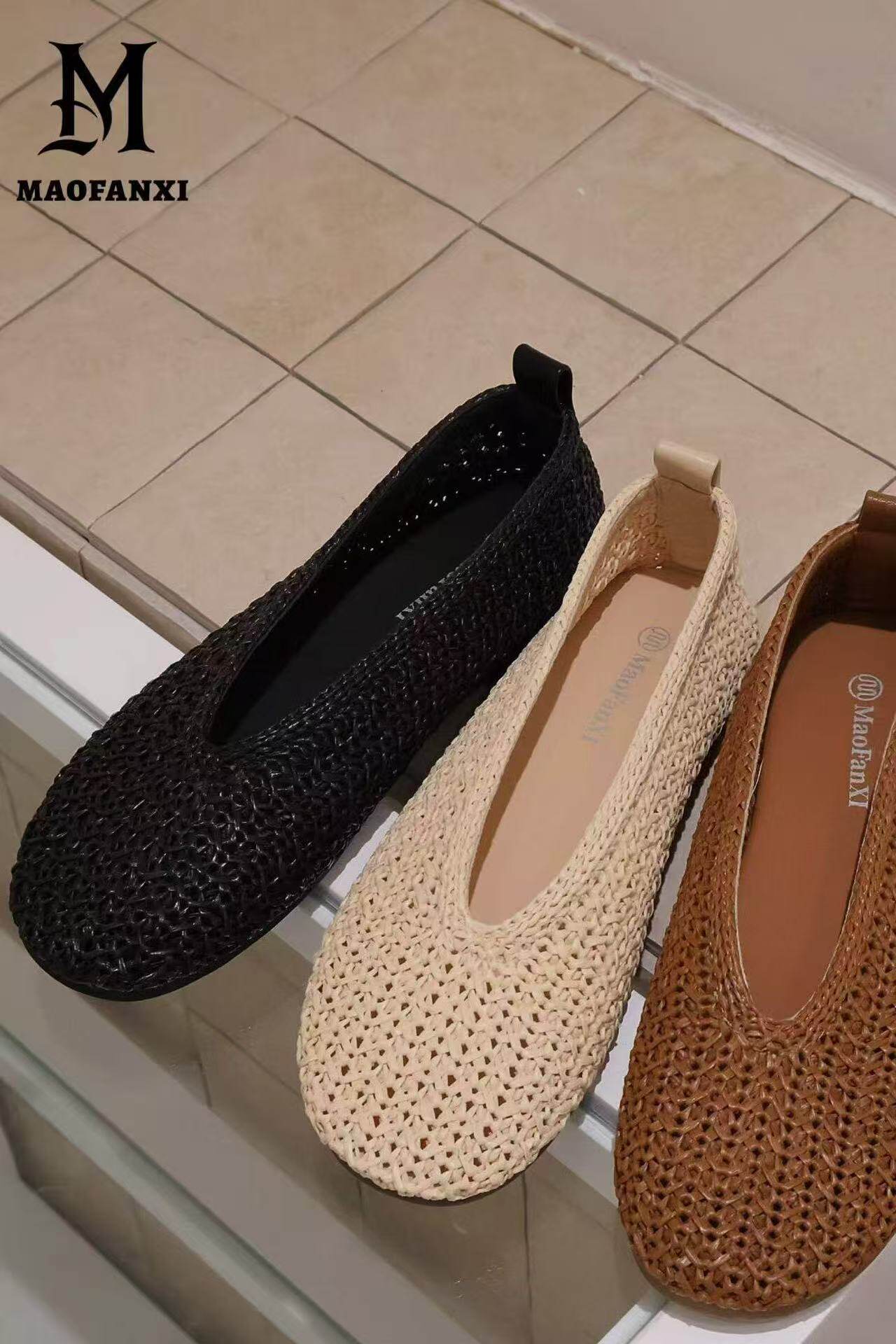MFX 镂空编织浅口单鞋女2026新款平跟一脚蹬软底透气单鞋 889-129主图