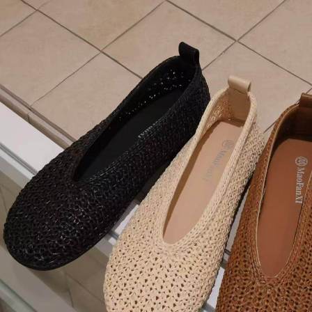 MFX 镂空编织浅口单鞋女2026新款平跟一脚蹬软底透气单鞋 889-129