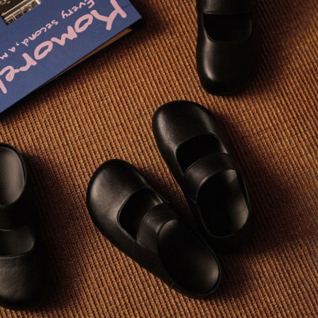 羊皮版~厚底包头半拖鞋外穿简约一脚蹬勃肯鞋复古圆头玛丽珍鞋女