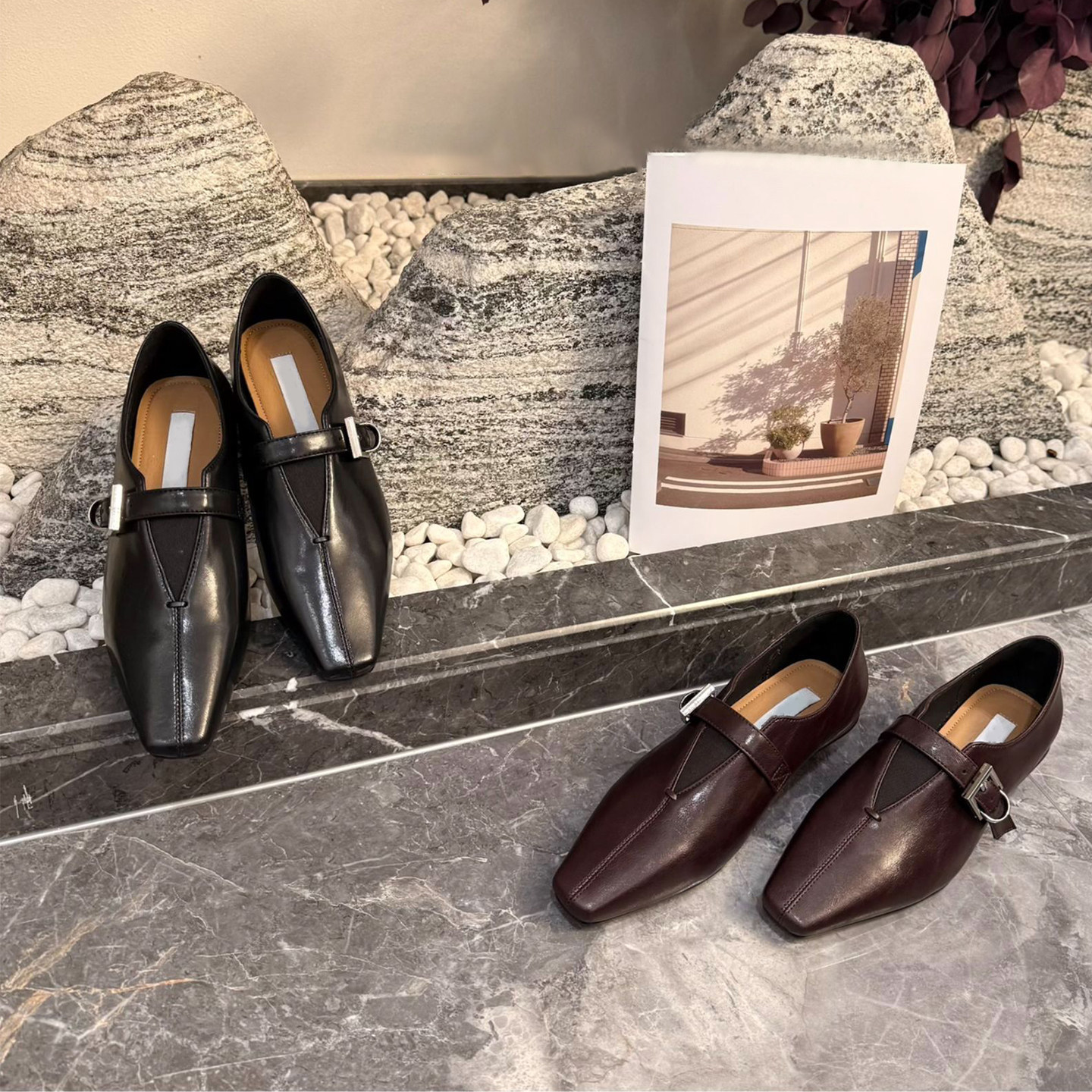 羊皮版~复古方头英伦风小皮鞋女粗跟通勤气质一脚蹬皮带扣乐福鞋主图