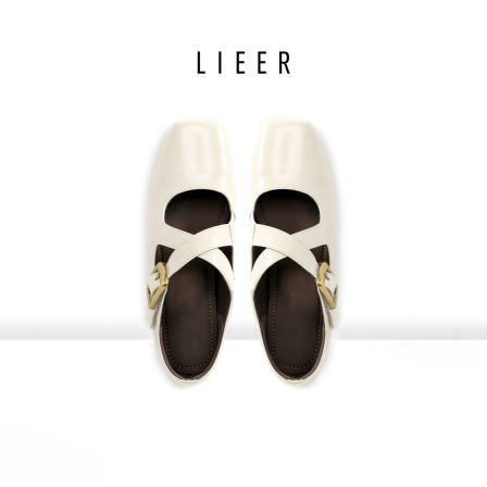 烈儿LIEER「小牛皮玛丽珍」牛皮鞋面羊皮垫粗跟复古英伦玛丽珍鞋