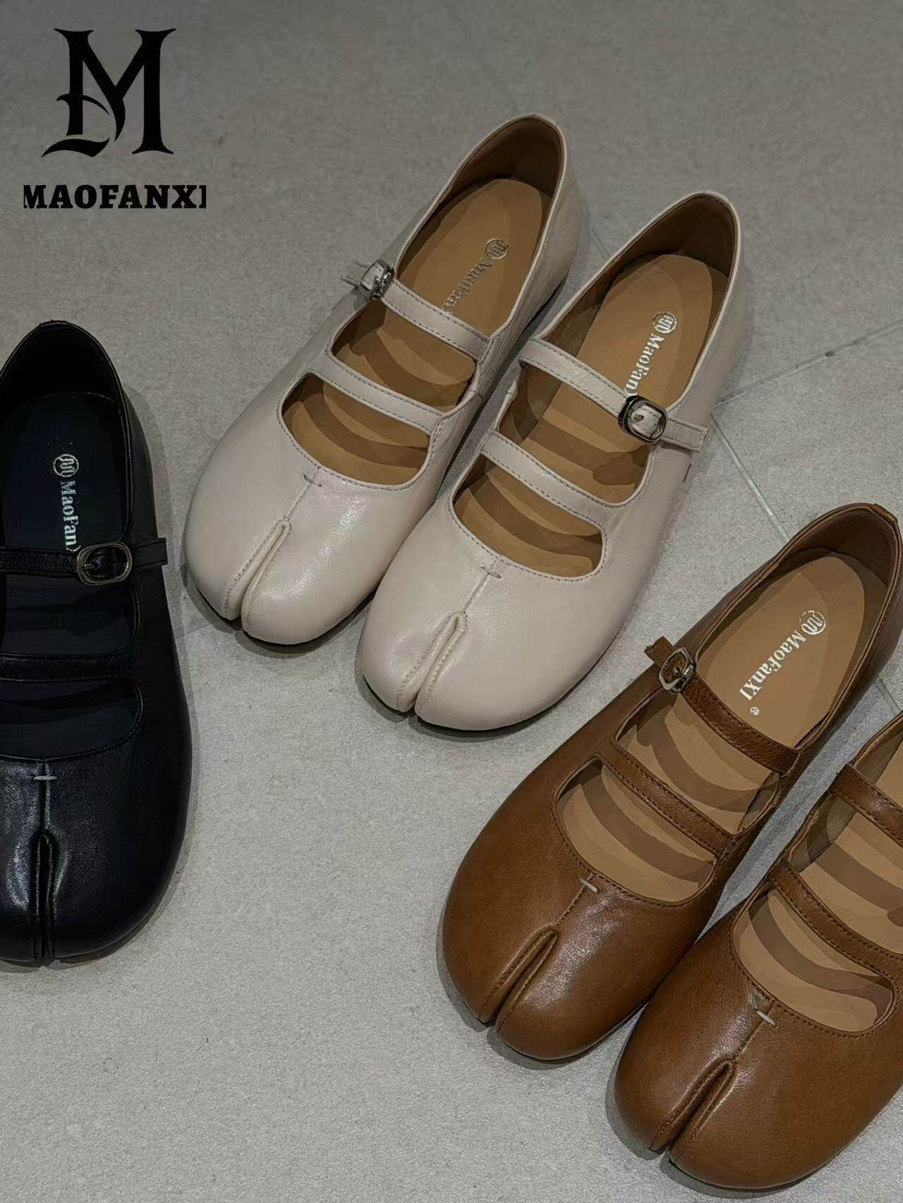 MFX 法式复古平底玛丽珍分趾时尚百搭洋气里外全羊皮单鞋 9-325主图