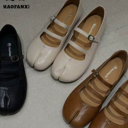MFX 法式复古平底玛丽珍分趾时尚百搭洋气里外全羊皮单鞋 9-325