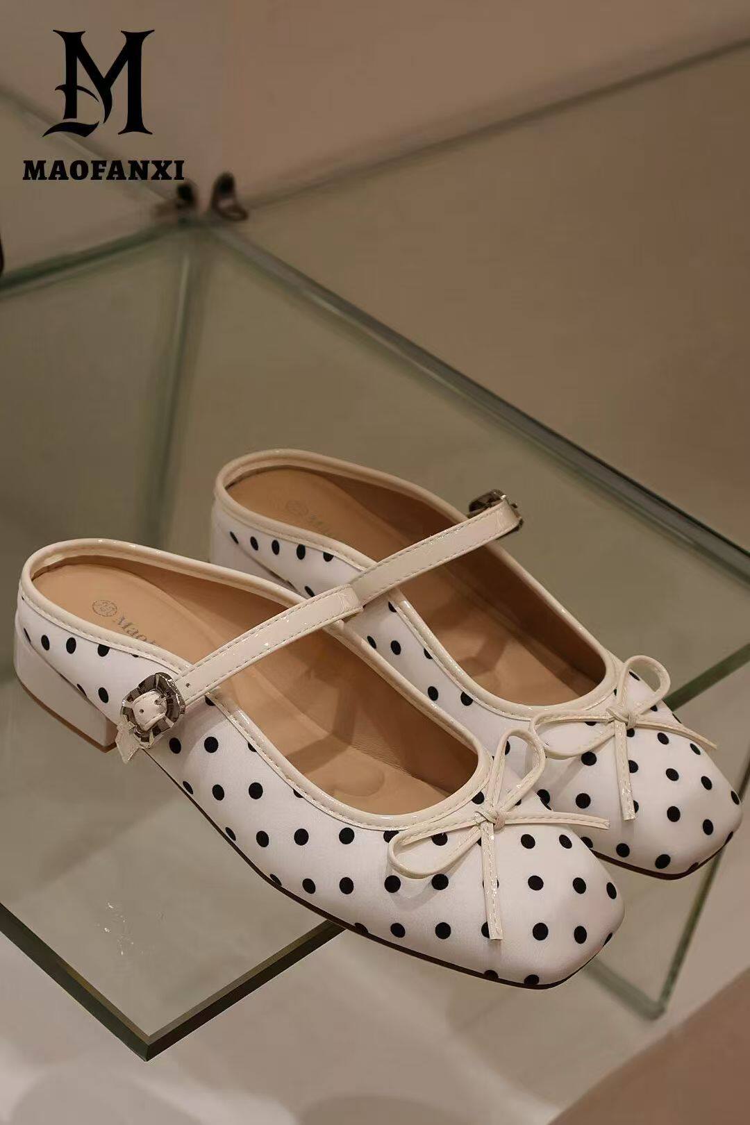 MFX 波点复古粗跟外穿包头半拖2026新款夏温柔蝴蝶结凉拖50140主图
