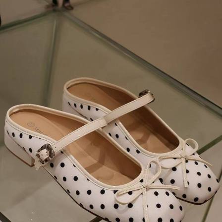 MFX 波点复古粗跟外穿包头半拖2026新款夏温柔蝴蝶结凉拖50140