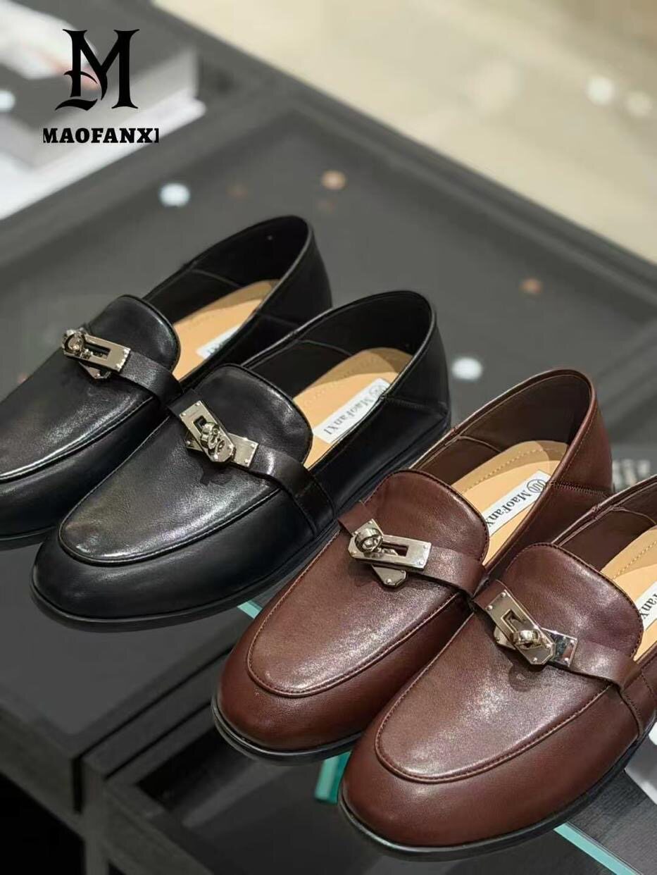 MFX 小牛皮金属锁扣乐福鞋新款真皮单鞋英伦风平底小皮鞋6-1302主图