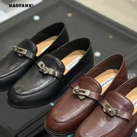 MFX 小牛皮金属锁扣乐福鞋新款真皮单鞋英伦风平底小皮鞋6-1302