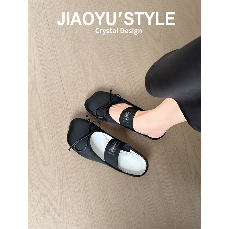 真皮~骄屿苹果头内增高玛丽珍鞋女浅口芭蕾单鞋蝴蝶结包头凉拖鞋主图