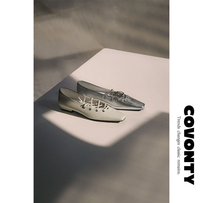 COVONTY【超能小太阳】优雅银色单鞋绑带小众玛丽珍芭蕾鞋主图