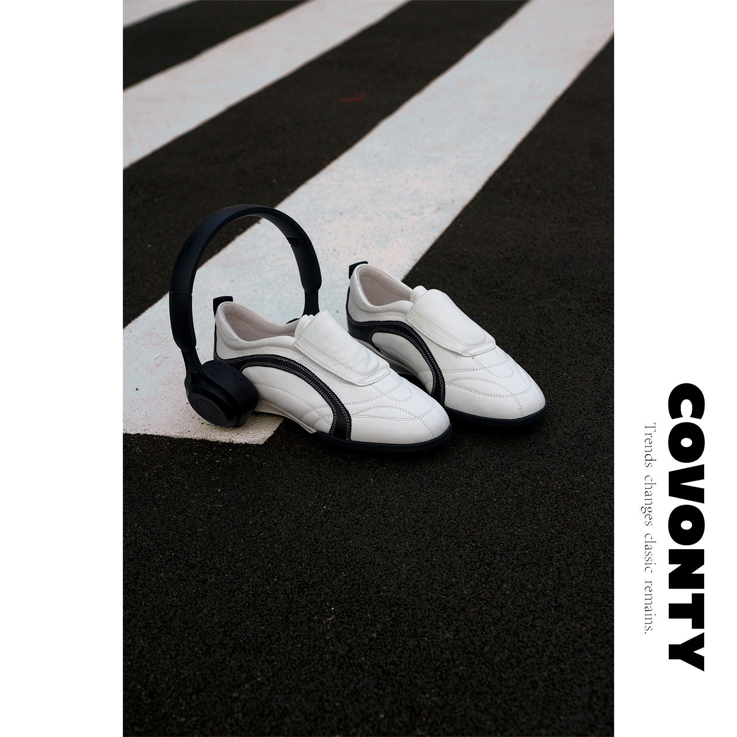 COVONTY【超能小太阳】 真皮跆拳道鞋女休闲时尚小白运动板鞋主图