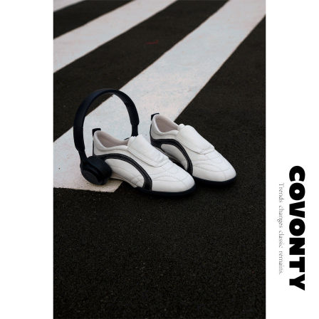 COVONTY【超能小太阳】 真皮跆拳道鞋女休闲时尚小白运动板鞋
