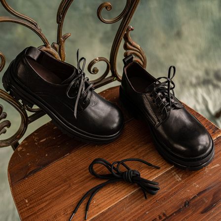 水洗马皮 【超能小太阳】水洗缩纹英伦小皮鞋女厚底德比鞋