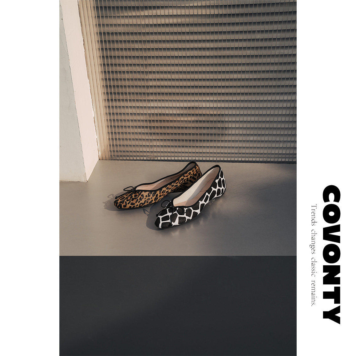 COVONTY【超能小太阳】 豹纹芭蕾鞋女马毛蝴蝶结单鞋平底瓢鞋主图