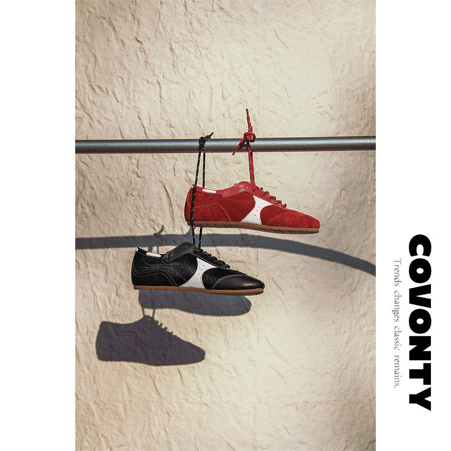 COVONTY【超能小太阳】 真皮休闲运动红色德训鞋女阿甘鞋主图